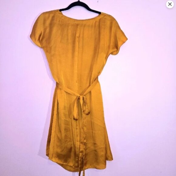 Sisley satin dress gold with ruffled neckline. Comes With Slip dress, size S - Picture 2 of 12